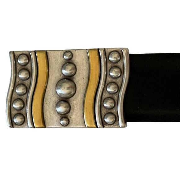 CHICO'S Women's Black Leather Large Circle Buckle Belt Size S/M With Hook - Picture 3 of 8